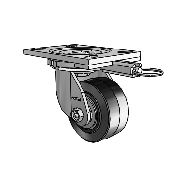 6 Series Casters Top Plate Swivel Zinc Caster with 4 x 2 Black on Grey Performa Rubber (Flat/Black) Wheel