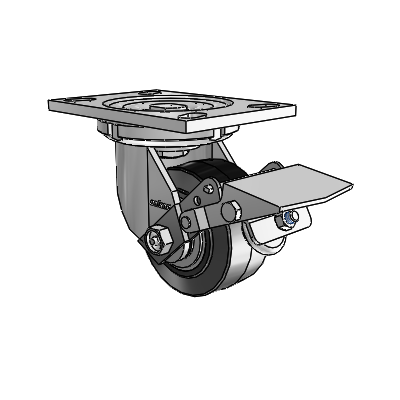 6 Series Casters Top Plate Swivel Zinc Caster with 4 x 2 Black on Grey Performa Rubber (Flat/Black) Wheel and Tread Lock Brake
