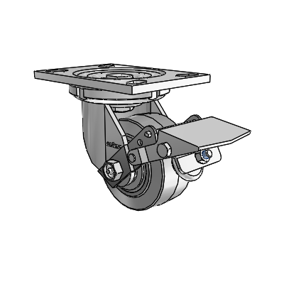 6 Series Casters Top Plate Swivel Zinc Caster with 4 x 2 Grey on Grey Performa Rubber (Flat/Grey) Wheel and Tread Lock Brake