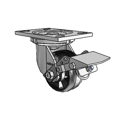 Roulettes de la série 6 : roulette pivotante à plaque supérieure en zinc, équipée de 4 roues Maxim noires de 2 et d'un frein à blocage de la bande de roulement