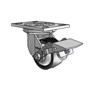 6 Series Casters Top Plate Swivel Zinc Caster with 4 x 2 Black Polyolefin Wheel and Tread Lock Brake
