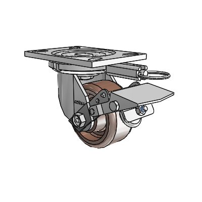 6 Series Casters Top Plate Swivel Zinc Caster with 4 x 2 Brown Thermo Wheel and Tread Lock Brake