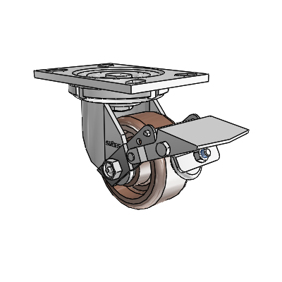 6 Series Casters Top Plate Swivel Zinc Caster with 4 x 2 Brown Thermo Wheel and Tread Lock Brake