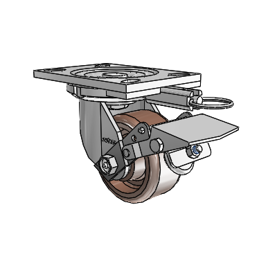 6 Series Casters Top Plate Swivel Zinc Caster with 4 x 2 Brown Thermo Wheel and Tread Lock Brake
