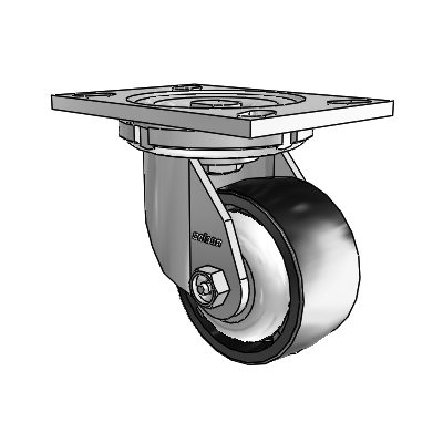 Lenkrolle der Serie 6 mit oberer Platte, aus Zink, mit 4 x 2 schwarzen Polyolefin-Rädern
