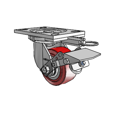 6 Series Casters Top Plate Swivel Zinc Caster with 4 x 2 Maroon on Grey Polyurethane HI-TECH Wheel and Tread Lock Brake
