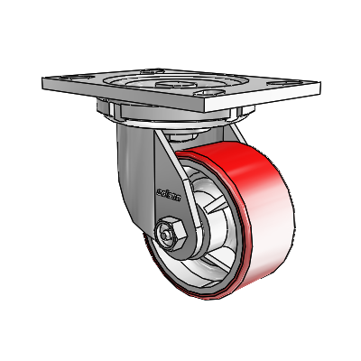 6 Series Casters Top Plate Swivel Zinc Caster with 4 x 2 Maroon on Silver Moldon Polyurethane (Cast Iron Core) Wheel