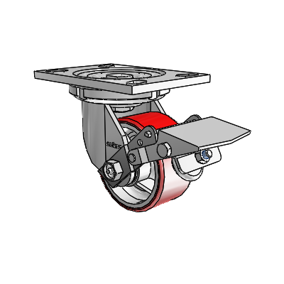 6 Series Casters Top Plate Swivel Zinc Caster with 4 x 2 Maroon on Silver Moldon Polyurethane (Cast Iron Core) Wheel and Tread Lock Brake