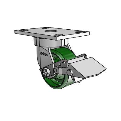 6 Series Kingpinless Casters Top Plate Swivel Caster with 4 x 2 Cast Iron Wheel and Tread Lock Brake
