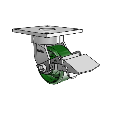 6 Series Kingpinless Casters Top Plate Swivel Caster with 4 x 2 Cast Iron Wheel and Tread Lock Brake