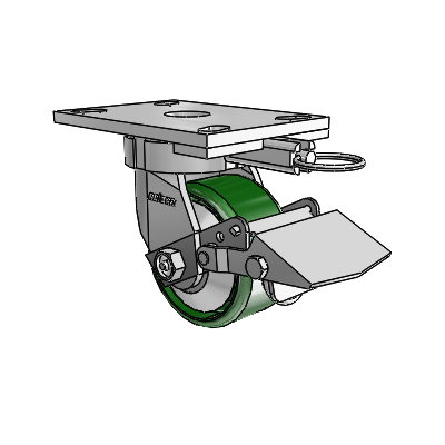 6 Series Kingpinless Casters Top Plate Swivel Caster with 4 x 2 Cast Iron Wheel and Tread Lock Brake