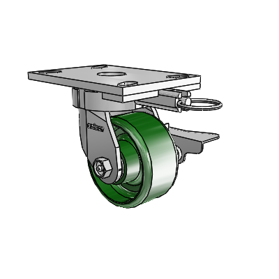 6 Series Kingpinless Casters Top Plate Swivel Caster with 4 x 2 Cast Iron Wheel and Side Lock Brake