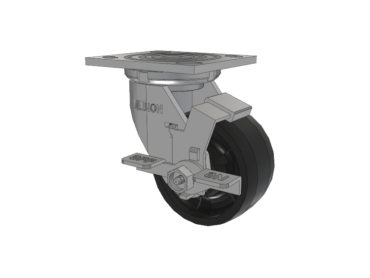 16 Series Top Plate Swivel Caster with 4 x 2 Black Nylon NG - Maxim Nylon Wheel and Face Brake