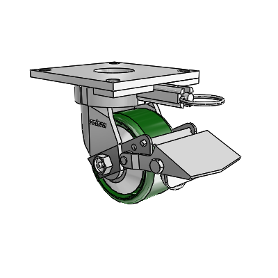 6 Series Kingpinless Casters Top Plate Swivel Caster with 4 x 2 Cast Iron Wheel and Tread Lock Brake
