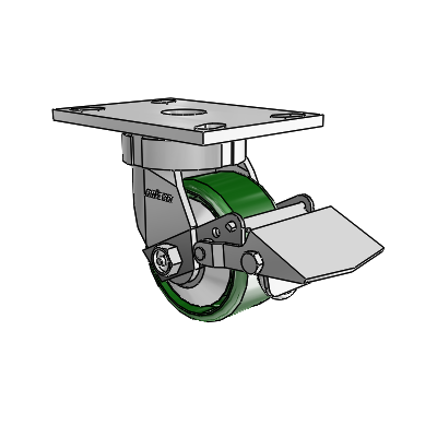 6 Series Kingpinless Casters Top Plate Swivel Caster with 4 x 2 Cast Iron Wheel and Tread Lock Brake