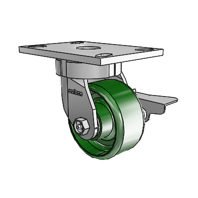 6 Series Kingpinless Casters Top Plate Swivel Caster with 4 x 2 Cast Iron Wheel and Side Lock Brake