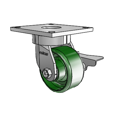 6 Series Kingpinless Casters Top Plate Swivel Caster with 4 x 2 Cast Iron Wheel and Side Lock Brake