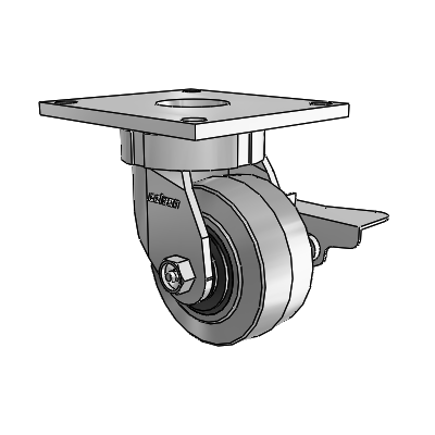 6 Series Kingpinless Casters Top Plate Swivel Caster with 4 x 2 Performa Rubber (Flat/Conductive) Wheel and Side Lock Brake