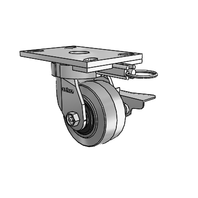 6 Series Kingpinless Casters Top Plate Swivel Caster with 4 x 2 Performa Rubber (Flat/Conductive) Wheel and Side Lock Brake