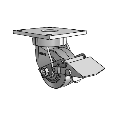6 Series Kingpinless Casters Top Plate Swivel Caster with 4 x 2 Performa Rubber (Flat/Grey) Wheel and Tread Lock Brake
