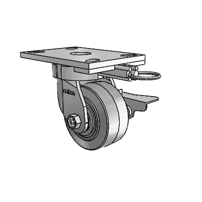 6 Series Kingpinless Casters Top Plate Swivel Caster with 4 x 2 Performa Rubber (Flat/Grey) Wheel and Side Lock Brake