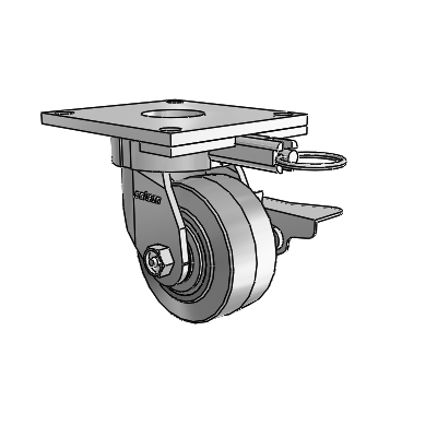 6 Series Kingpinless Casters Top Plate Swivel Caster with 4 x 2 Performa Rubber (Flat/Grey) Wheel and Side Lock Brake
