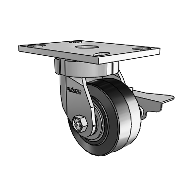 6 Series Kingpinless Casters Top Plate Swivel Caster with 4 x 2 Performa Rubber (Flat/Black) Wheel and Side Lock Brake