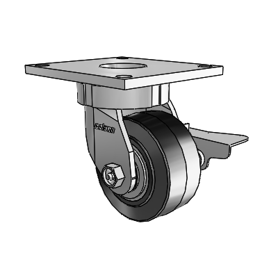 6 Series Kingpinless Casters Top Plate Swivel Caster with 4 x 2 Performa Rubber (Flat/Black) Wheel and Side Lock Brake
