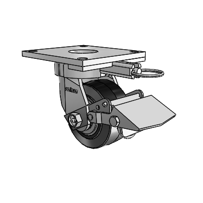 6 Series Kingpinless Casters Top Plate Swivel Caster with 4 x 2 Performa Rubber (Flat/Black) Wheel and Tread Lock Brake