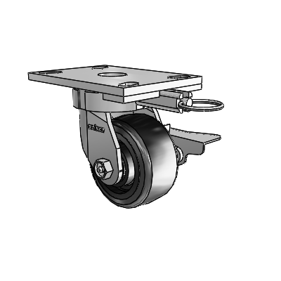 Roulettes sans pivot de la série 6 : roulette pivotante à plaque supérieure équipée de 4 roues Trans-forma LT (plates) disposées en 2 rangées et d'un frein à blocage latéral