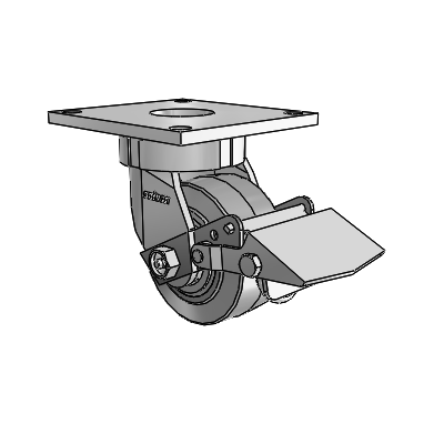 6 Series Kingpinless Casters Top Plate Swivel Caster with 4 x 2 Performa Rubber (Flat/Grey) Wheel and Tread Lock Brake