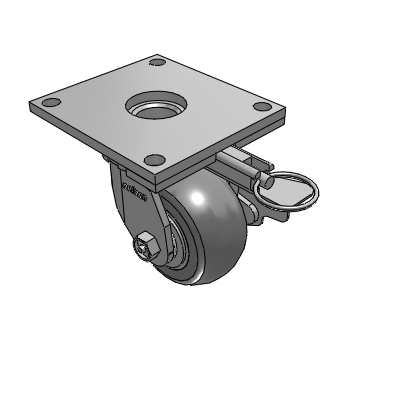 6 Series Kingpinless Casters Top Plate Swivel Caster with 4 x 2 Performa Rubber (Round) Wheel and Side Lock Brake
