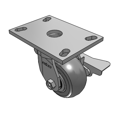 6 Series Kingpinless Casters Top Plate Swivel Caster with 4 x 2 Performa Rubber (Round) Wheel and Side Lock Brake