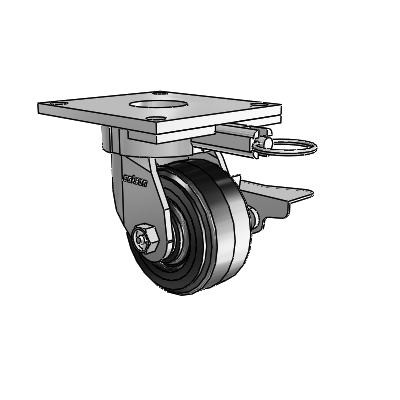 6 Series Kingpinless Casters Top Plate Swivel Caster with 4 x 2 MR - Moldon Rubber (Cast Iron Core) Wheel and Side Lock Brake