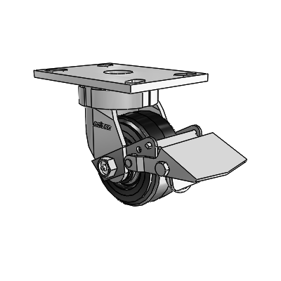 6 Series Kingpinless Casters Top Plate Swivel Caster with 4 x 2 MR - Moldon Rubber (Cast Iron Core) Wheel and Tread Lock Brake