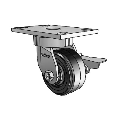 6 Series Kingpinless Casters Top Plate Swivel Caster with 4 x 2 MR - Moldon Rubber (Cast Iron Core) Wheel and Side Lock Brake
