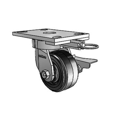 6 Series Kingpinless Casters Top Plate Swivel Caster with 4 x 2 MR - Moldon Rubber (Cast Iron Core) Wheel and Side Lock Brake