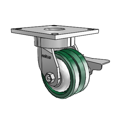 6 Series Kingpinless Casters Top Plate Swivel Caster with 4 x 2 V-Groove Wheel and Side Lock Brake