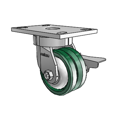 6 Series Kingpinless Casters Top Plate Swivel Caster with 4 x 2 V-Groove Wheel and Side Lock Brake