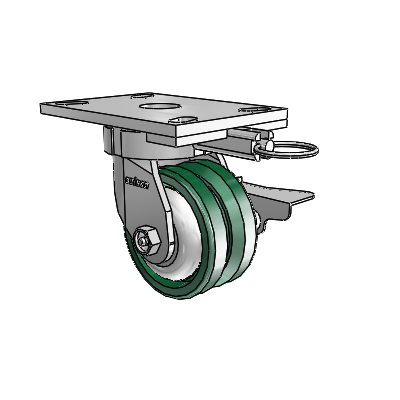 6 Series Kingpinless Casters Top Plate Swivel Caster with 4 x 2 V-Groove Wheel and Side Lock Brake