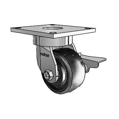 6 Series Kingpinless Casters Top Plate Swivel Caster with 4 x 2 Endura Solid Elastomer Wheel and Side Lock Brake