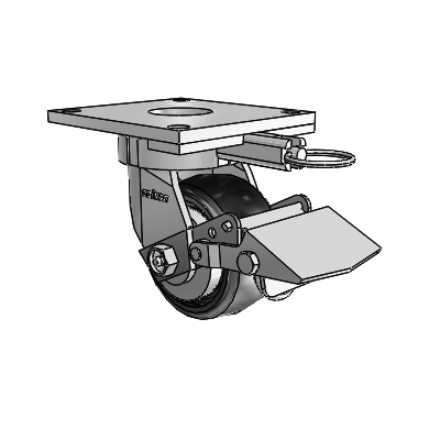 6 Series Kingpinless Casters Top Plate Swivel Caster with 4 x 2 Endura Solid Elastomer Wheel and Tread Lock Brake