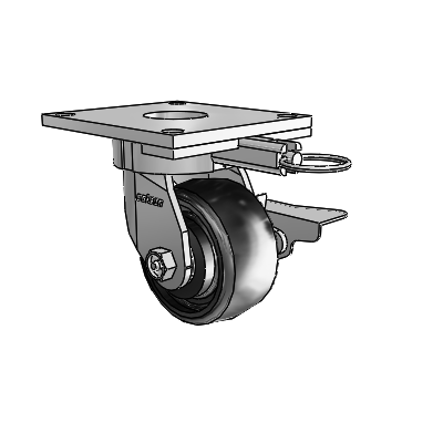 6 Series Kingpinless Casters Top Plate Swivel Caster with 4 x 2 Endura Solid Elastomer Wheel and Side Lock Brake