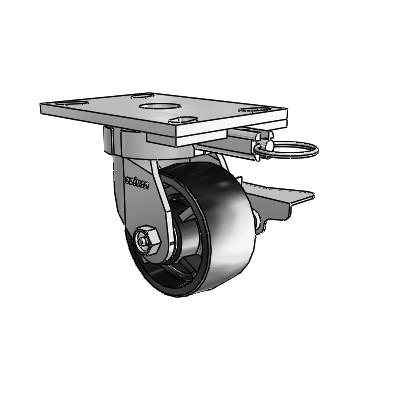 6 Series Kingpinless Casters Top Plate Swivel Caster with 4 x 2 Polyolefin Wheel and Side Lock Brake