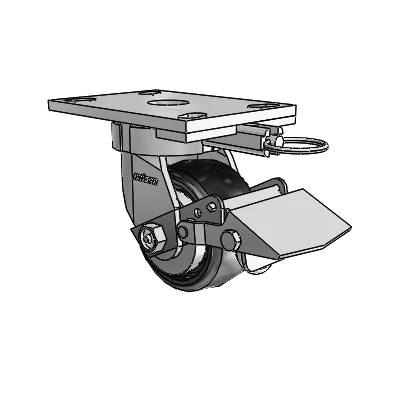 6 Series Kingpinless Casters Top Plate Swivel Caster with 4 x 2 Endura Solid Elastomer Wheel and Tread Lock Brake