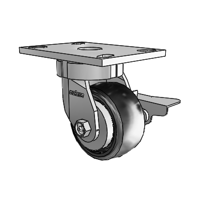 6 Series Kingpinless Casters Top Plate Swivel Caster with 4 x 2 Endura Solid Elastomer Wheel and Side Lock Brake