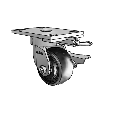 6 Series Kingpinless Casters Top Plate Swivel Caster with 4 x 2 Endura Solid Elastomer Wheel and Side Lock Brake