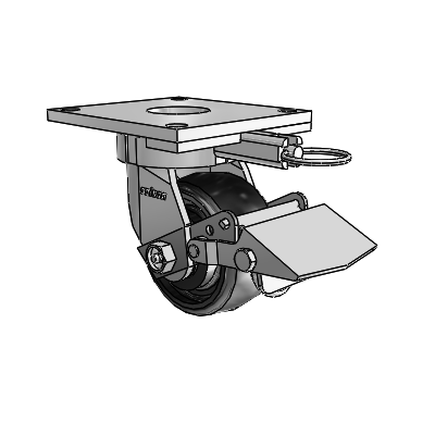 6 Series Kingpinless Casters Top Plate Swivel Caster with 4 x 2 Endura Solid Elastomer Wheel and Tread Lock Brake