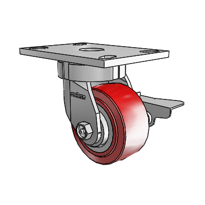 6 Series Kingpinless Casters Top Plate Swivel Caster with 4 x 2 Polyurethane HI-TECH Wheel and Side Lock Brake