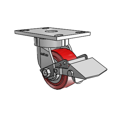 6 Series Kingpinless Casters Top Plate Swivel Caster with 4 x 2 Polyurethane HI-TECH Wheel and Tread Lock Brake